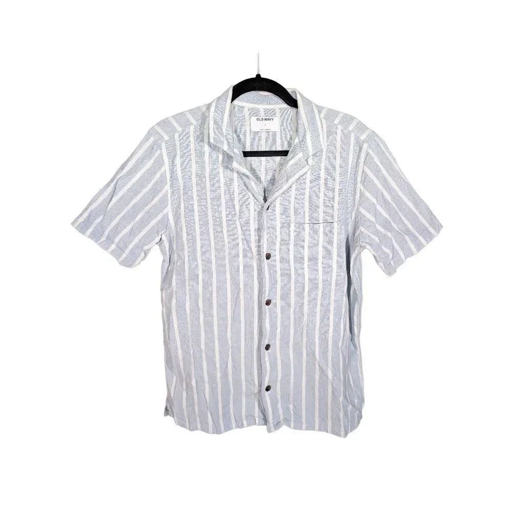 Old Navy Button Down Stripped Blue and White Cotton Shirt Men's Size Small